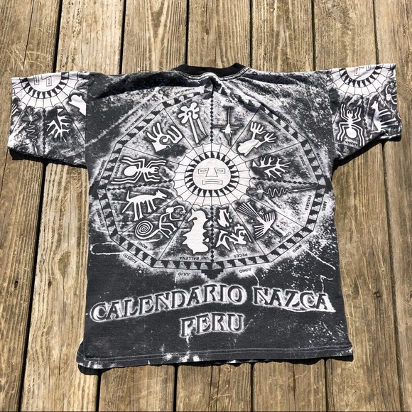 Vintage Nazca Lines Calendario Nazca Peru Allover Print Tee Shirt Size Large - Picture 7 of 7